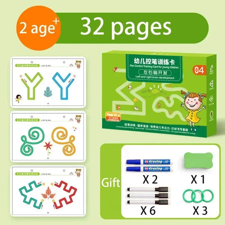 Montessori Reusable Magical Tracing Workbook for Kids - Educational Drawing &amp; Writing Practice Book C-32 Pages A