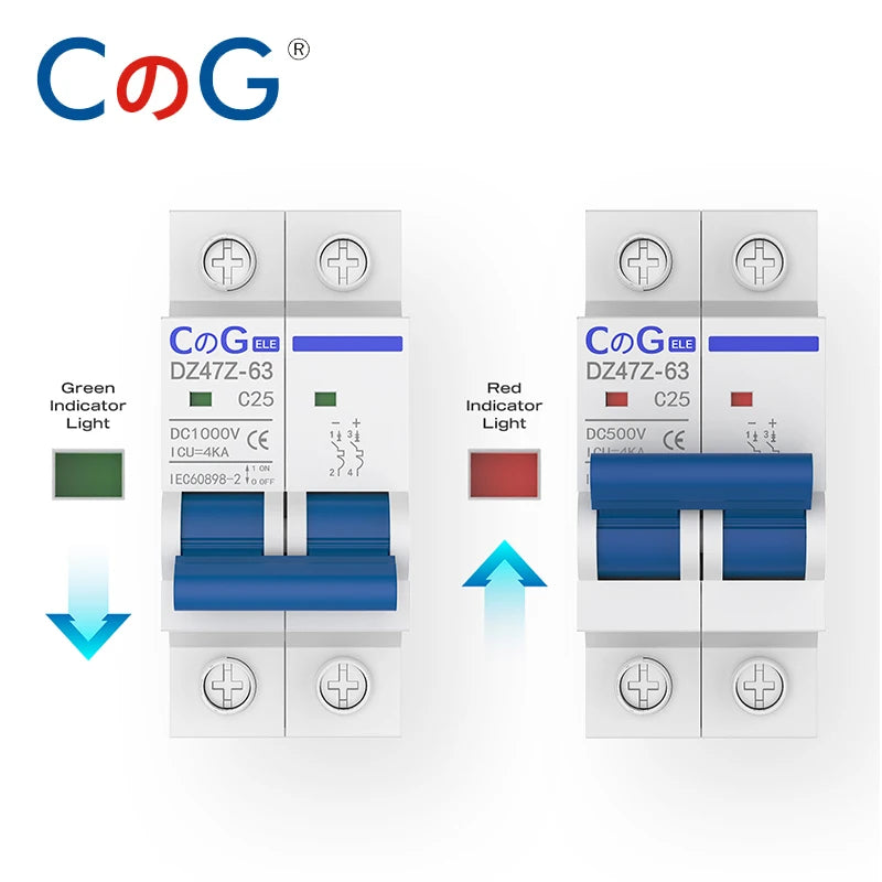 CG DC Miniature Circuit Breaker 500V/1000V - 2 Pole for Solar PV Systems