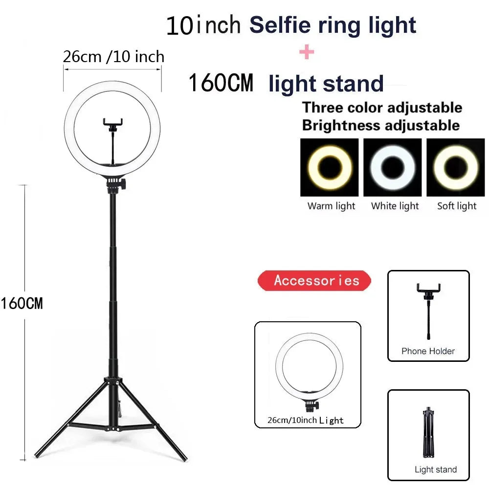 LEAFILLIGHT 26/33cm LED Selfie Ring Light with Tripod and Bluetooth Remote 26cm Light 160tripod