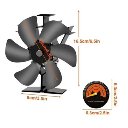 6 Blades Stove Fan &ndash; Heat Powered Quiet Performance With Thermometer