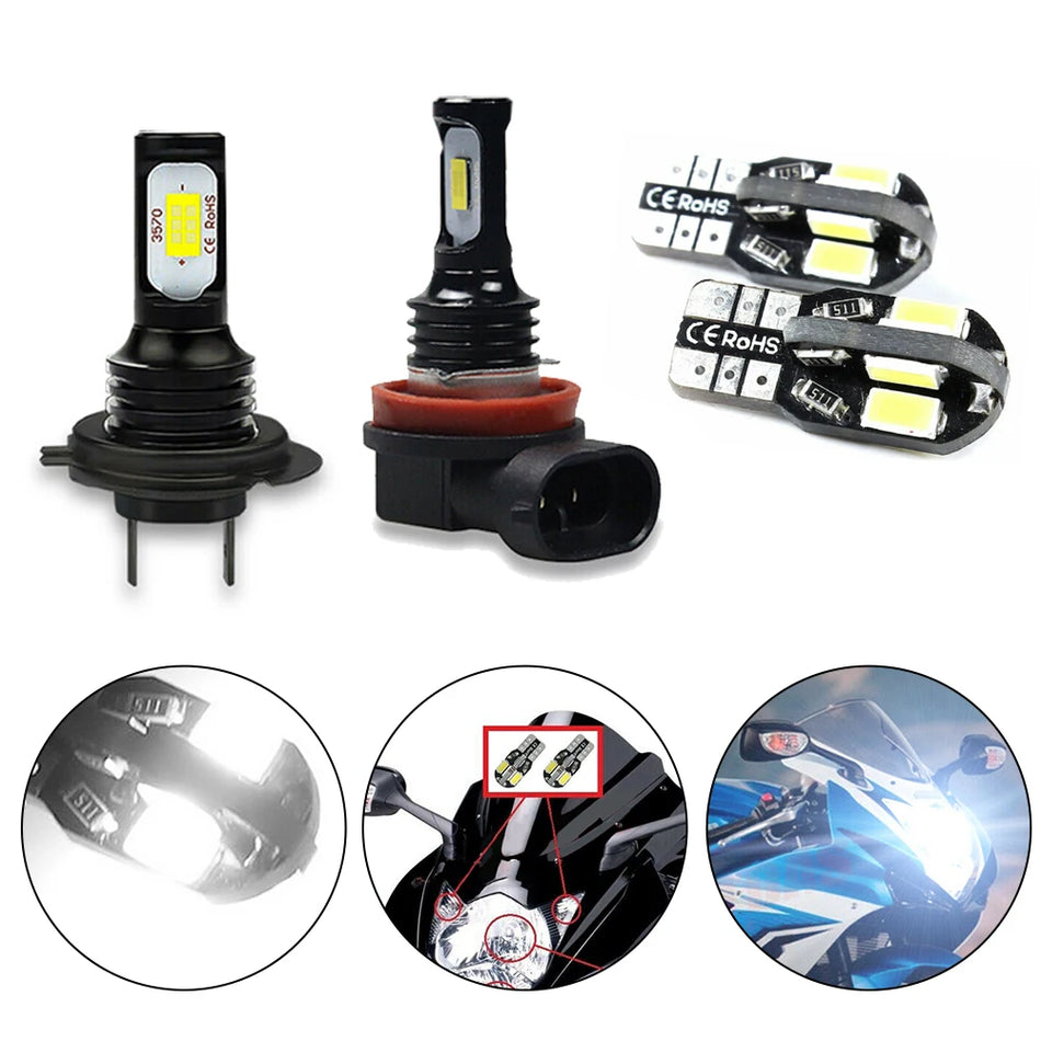 LED Headlight Bulbs Set for Suzuki GSXR 600 750, 6000K White Aluminum Housing, Plug and Play Upgrade