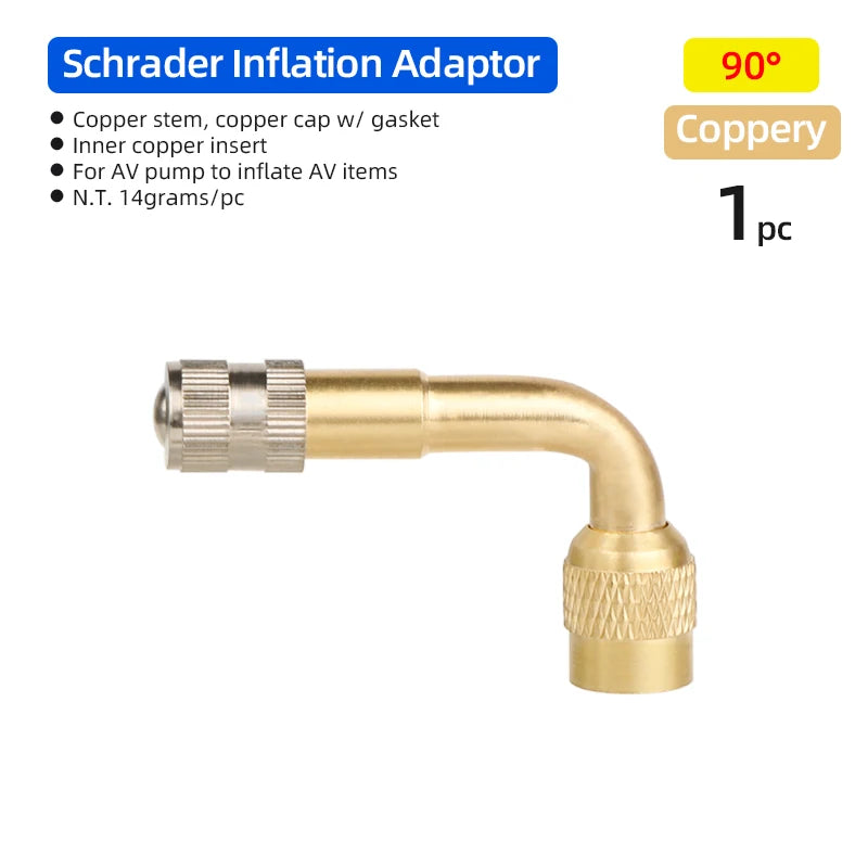 Schrader Valve Extender &ndash; Curved Design for Easy Pump Access Golden 90D 1pc / CN