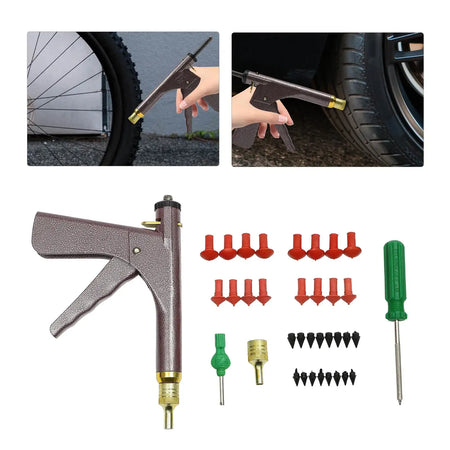 Tubeless Tire Repair Kit With Plugs &ndash; Portable Vacuum Gun