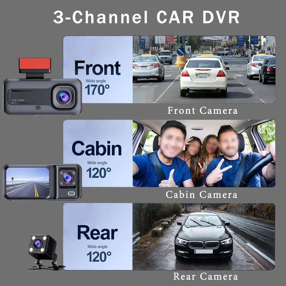 🟠 3 καναλιές καναλιών κάμερας για αυτοκίνητα κάμερα μαύρο κουτί 1080p βίντεο εγγραφή πίσω κάμερα για οχήματα αυτοκινήτου DVR αξεσουάρ αυτοκινήτου αυτοκινήτου