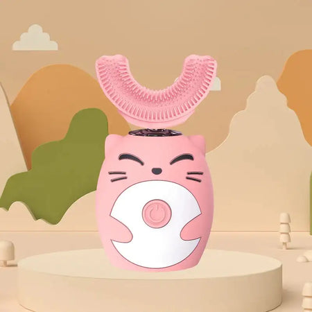 Kids Sonic U Shaped 360 Ultrasonic Toothbrush Waterproof 2-7 Years Old-Pink / CN