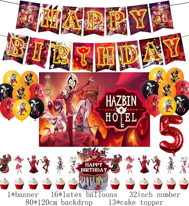 Hazbined Birthday Party Decoration Set with Balloons, Banner, and Cake Topper 1set D5 / Other / CHINA