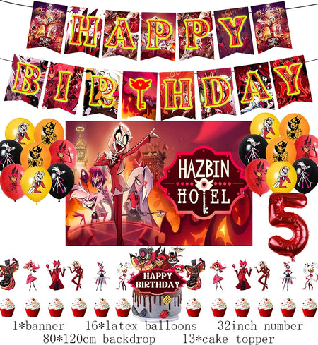 Hazbined Birthday Party Decoration Set with Balloons, Banner, and Cake Topper 1set D5 / Other / CHINA