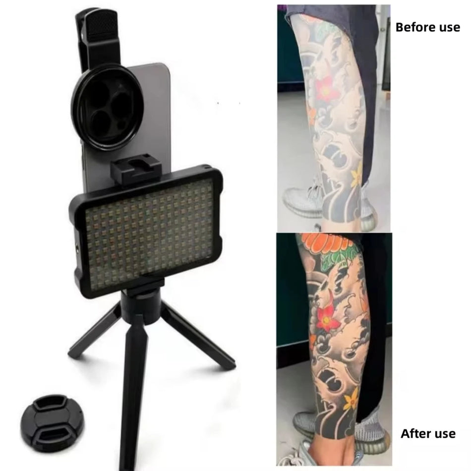 Luce per fotografia di tatuaggi a LED con filtro CPL da 52mm per telefono