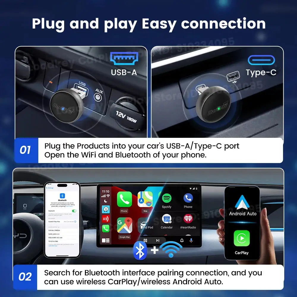 Carlinkit 2 In 1 Wireless CarPlay Adapter USB A Type C