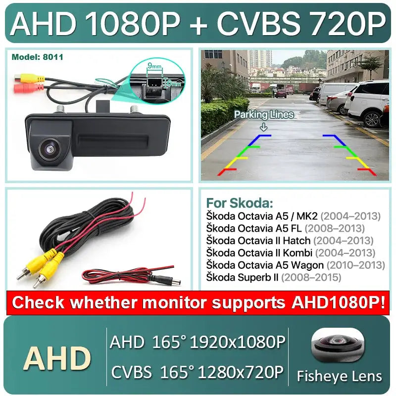 Greenyi CVBS AHD 1080P Vehicle Trunk Handle Car Reverse Backup Camera For VW Skoda Octavia 2 3 A5 Fabio Yeti Superb Audi A1 A3 by InterCyprus Trading Ltd