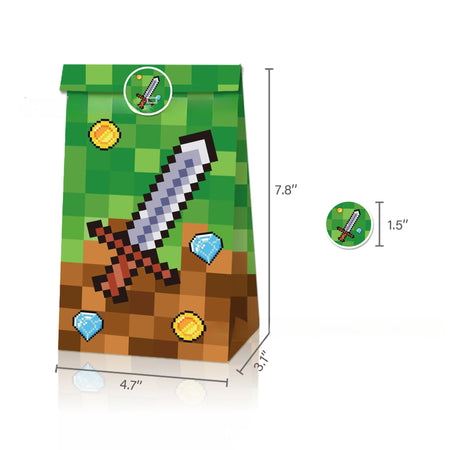 Game Pixel Mosaic Kraft Paper Candy Bags - 12/24/48pcs for Kids Parties green B / 12pcs / 22X12X8cm