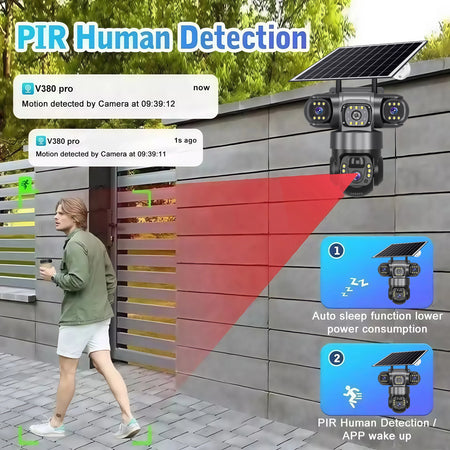 V380PRO 3 Lens 4G Solar Camera 15MP 360 Outdoor Waterproof WIFI CCTV Night Vision Two-Way Audio Camera Mobile Tracking IP Camera