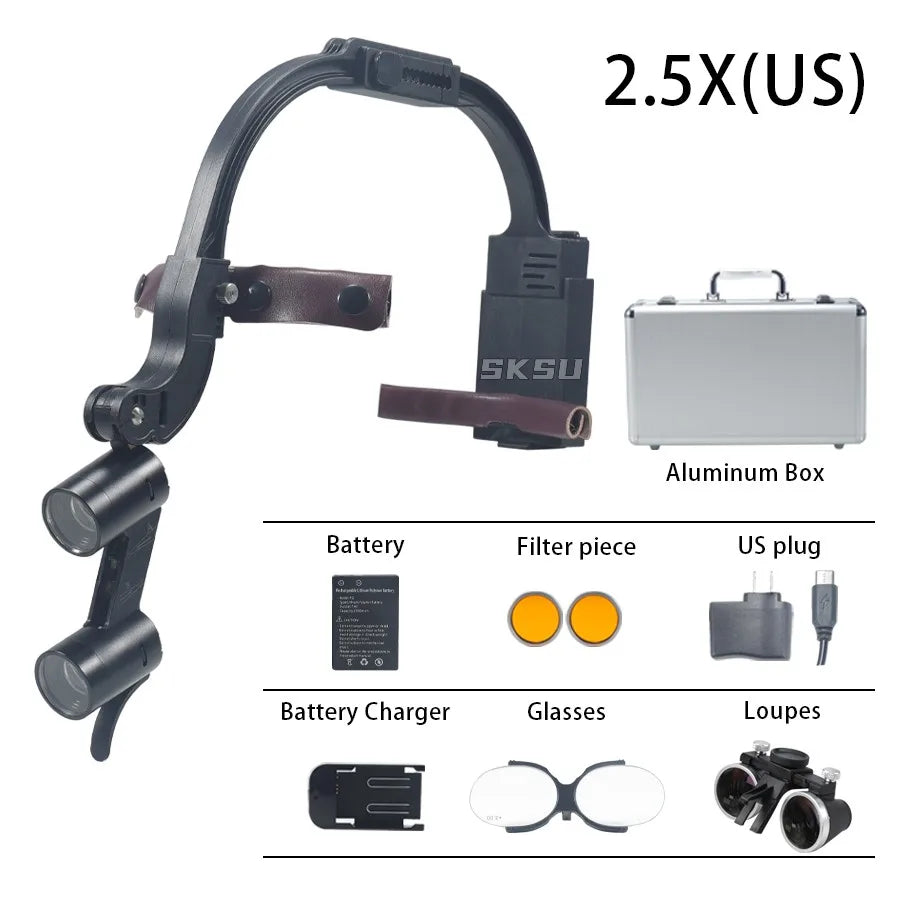 Binocular Dental Loupe Magnification 2.5X 3.5X &ndash; LED Light 2.5 US Plug