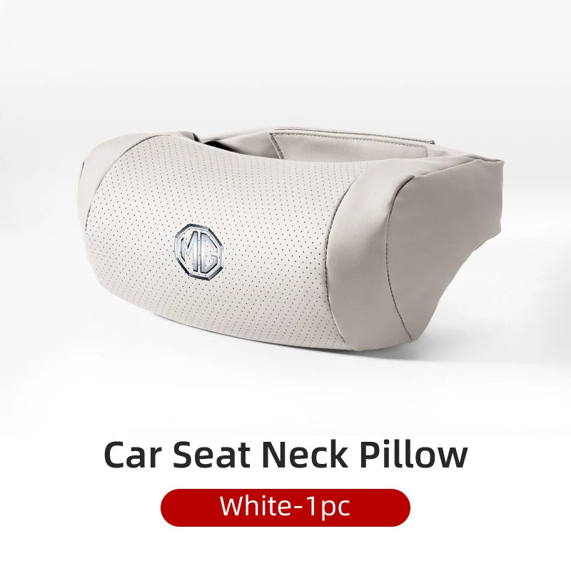 Breathable Leather Neck Support Car Headrest Pillow for Morris Garages MG Models - MG 6, 3, 5, 7, TF, ZR, ZS, HS, GS, GT, Hector, RX5 White-1pc