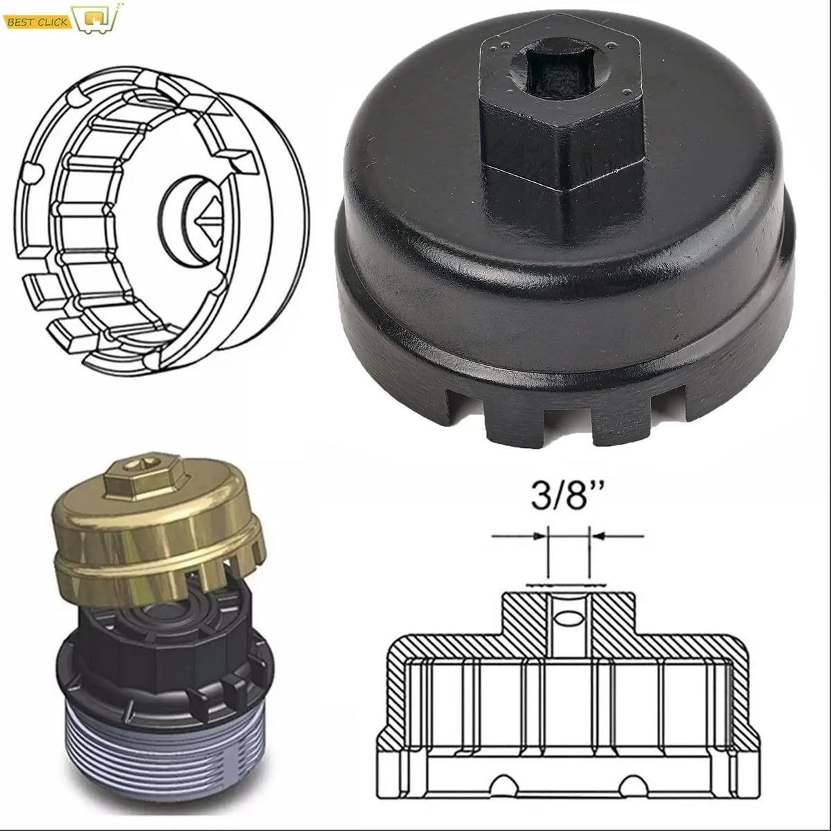 14 Flutes 3/8" Oil Filter Wrench Cap Socket For Toyota Prius 4Runner Camry Highlander Lexus GS350 LS460 Removal Tool by InterCyprus Trading Ltd
