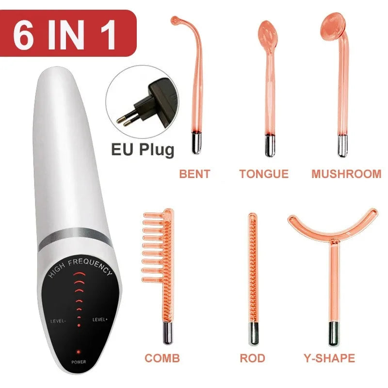 Newest 6 In 1 Spark Electrodes High Frequency Wand &ndash; Glow Orange EU Plug