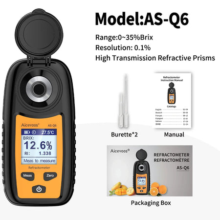Aicevoos Digital Refractometer Brix Meter - Accurate Sugar Content Measurement for Beverages &amp; More AS-Q6