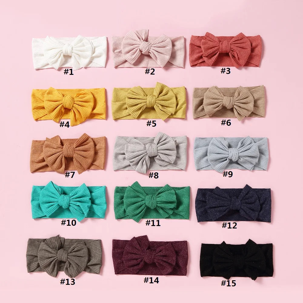 A&amp;A Knit Bow Baby Headbands - Soft Nylon Hair Accessories for Girls (21 Colours)