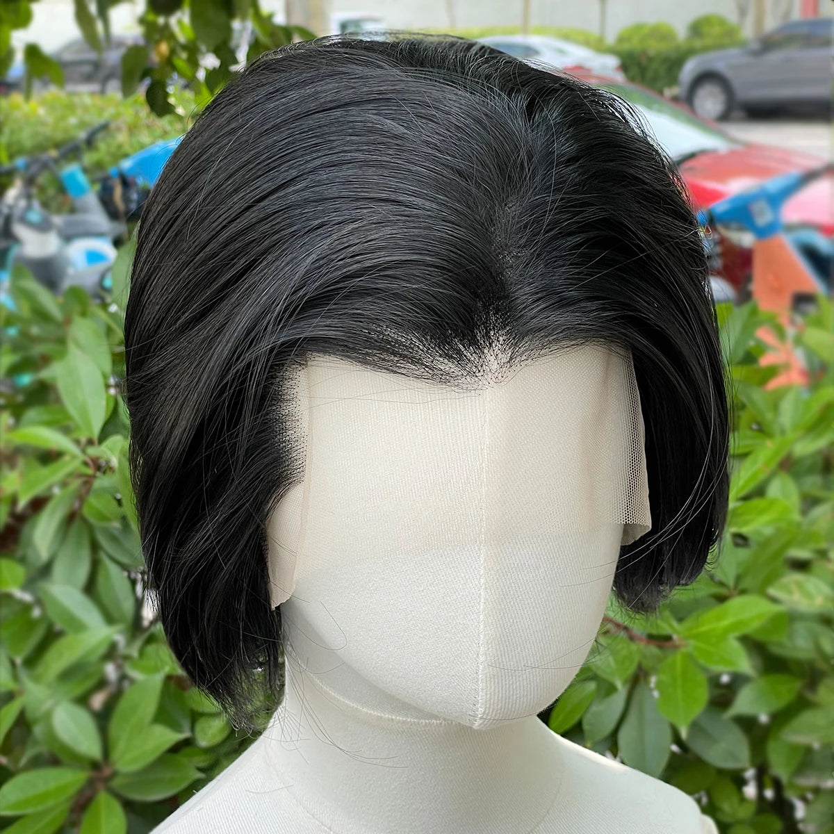 Artjosy Widow's Peak Jet Black Short Bob Lace Front Wig for Men &amp; Women Jet Black / 8inches / Lace Front|1pc|150%