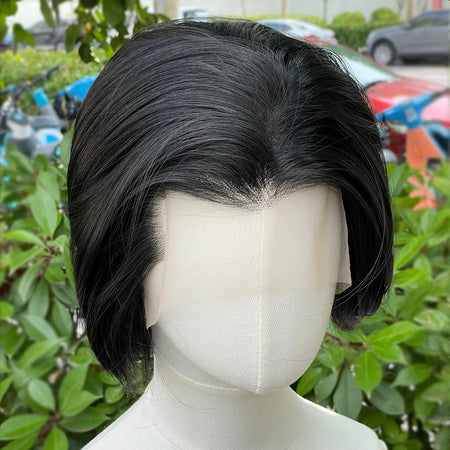 Artjosy Widow's Peak Jet Black Short Bob Lace Front Wig for Men &amp; Women Jet Black / 8inches / Lace Front|1pc|150%