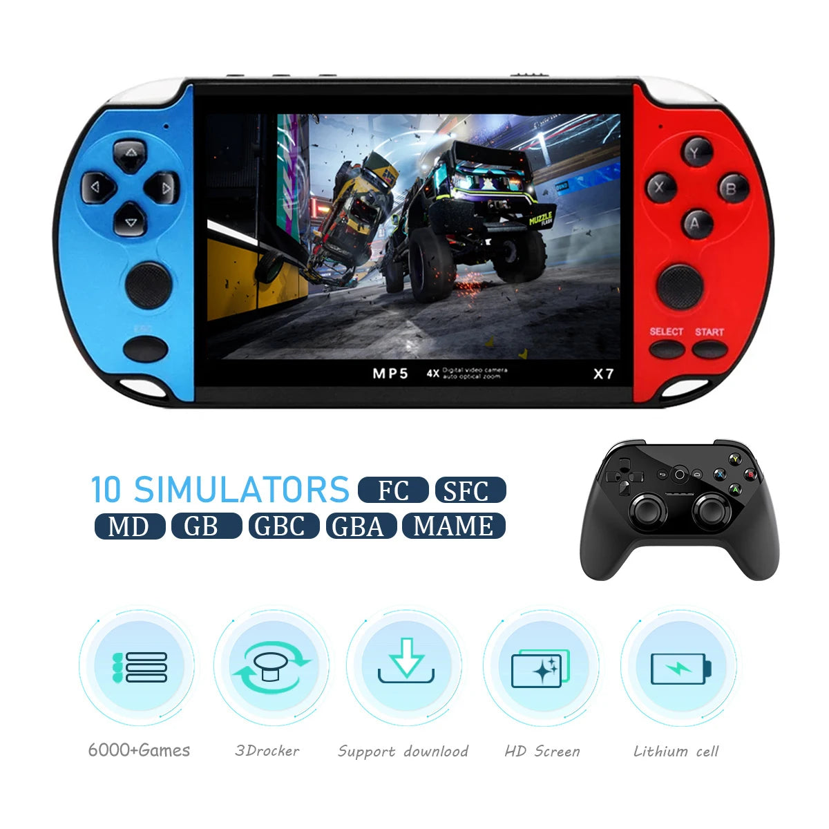 GAMINJA X7 Handheld Game Console with 10,000 Built-in Games and 4.3-Inch IPS Screen