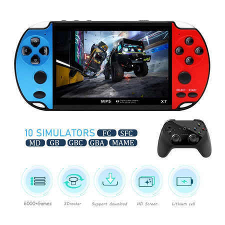 GAMINJA X7 Handheld Game Console with 10,000 Built-in Games and 4.3-Inch IPS Screen