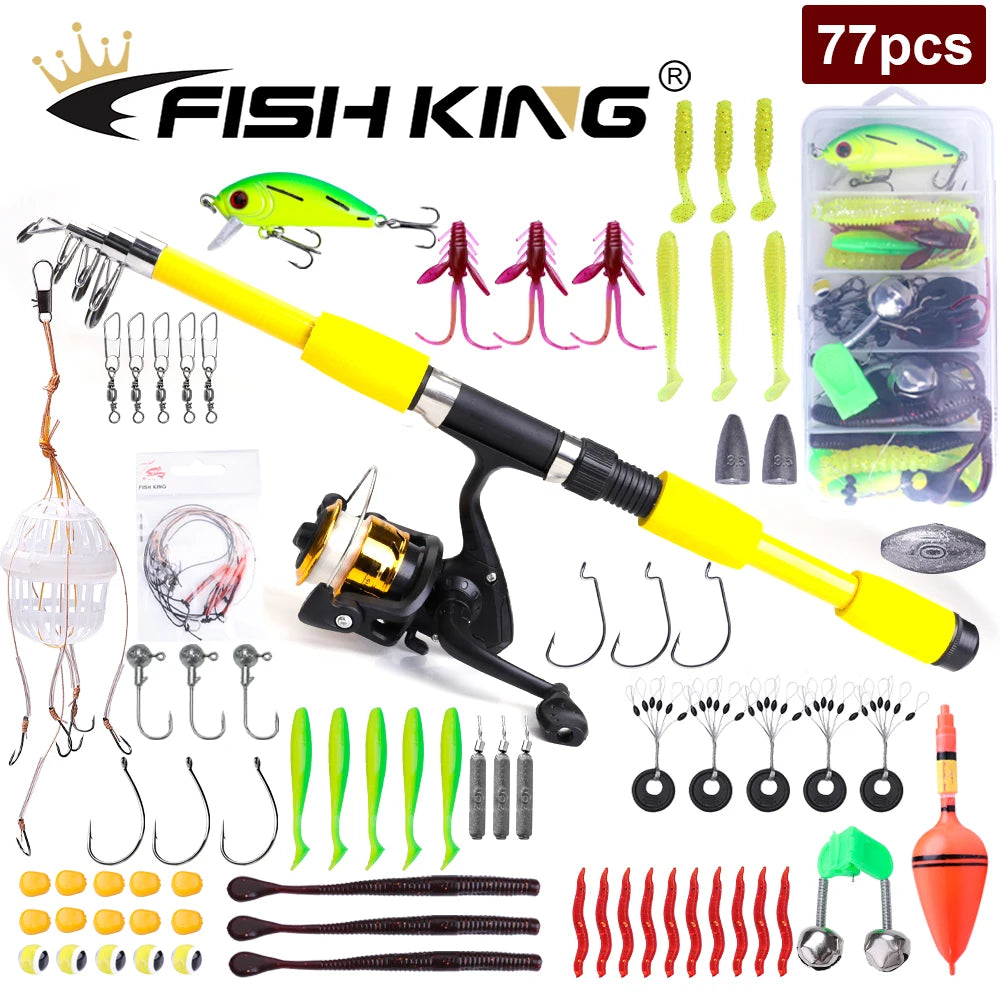 FISH KING Telescopic Fishing Rod Reel Combo - Carbon Fiber, Portable Kit