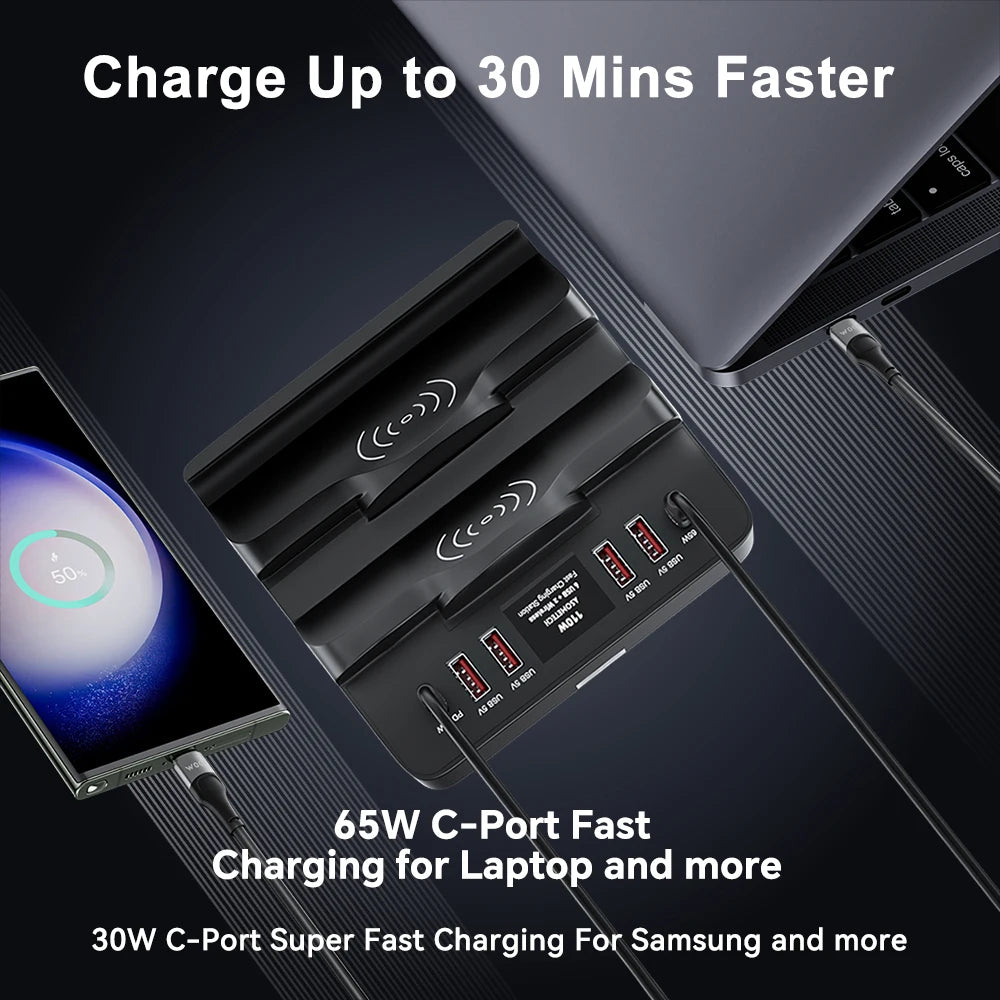ASOMETECH 110W 6 Port USB Charger Station &ndash; Dual Fast Wireless Charging