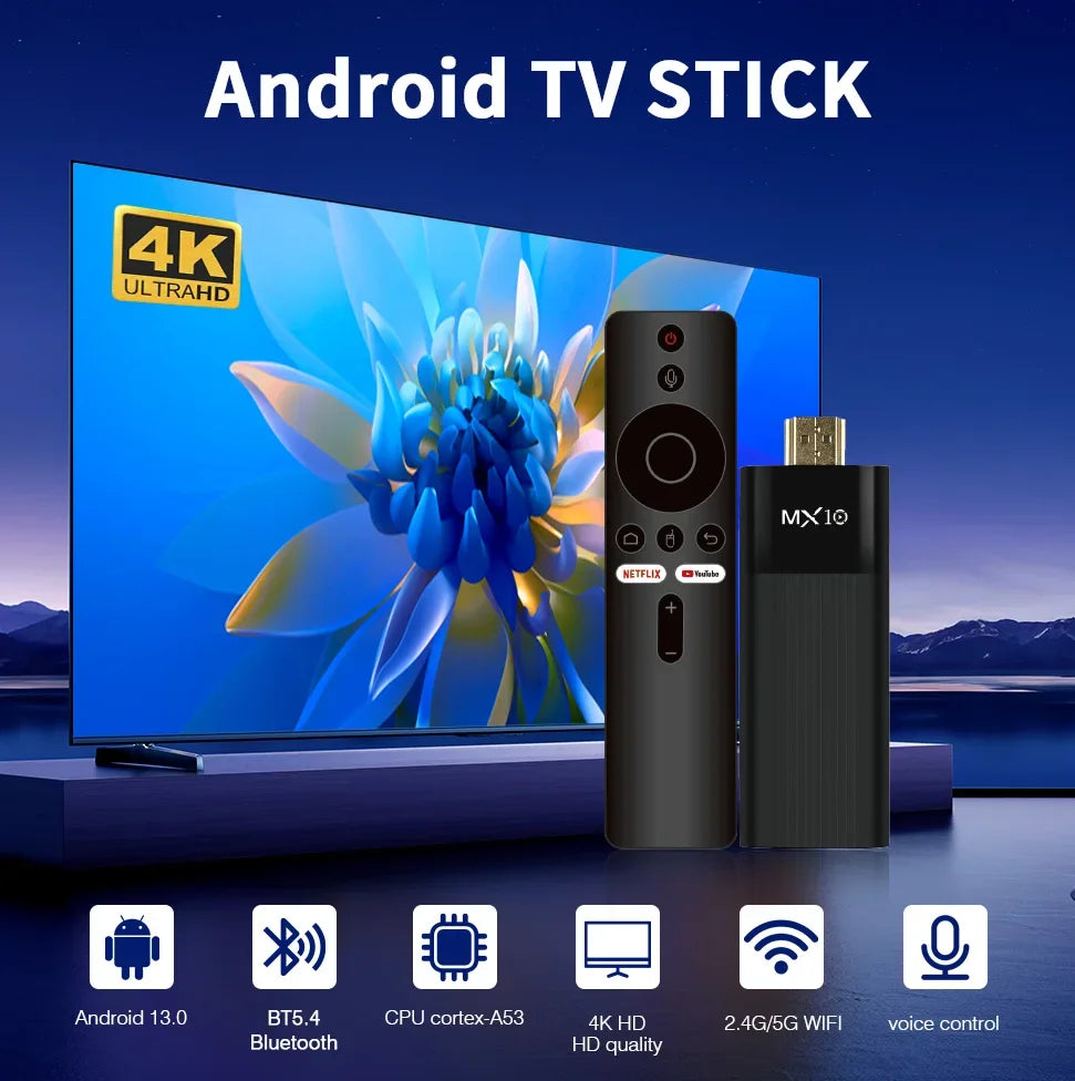 MX10 F3 Pro TV Stick &ndash; 4K Android Quad Core IR Remote