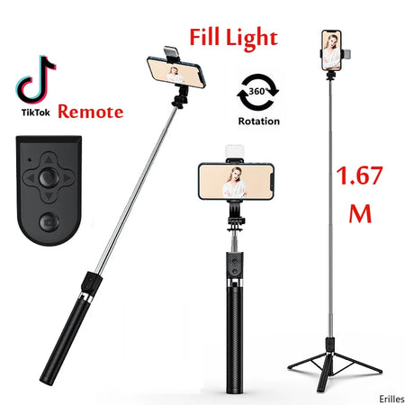 Erilles 1.67M Bluetooth Wireless Selfie Stick Tripod with Fill Light
