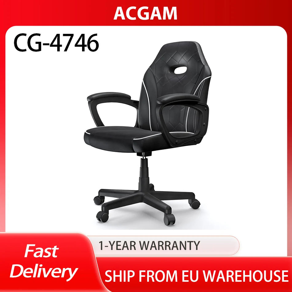 Ergonomic Gaming Office Chair With Foam Backrest, 360 Degree Swivel, Adjustable Height, PVC Armrests