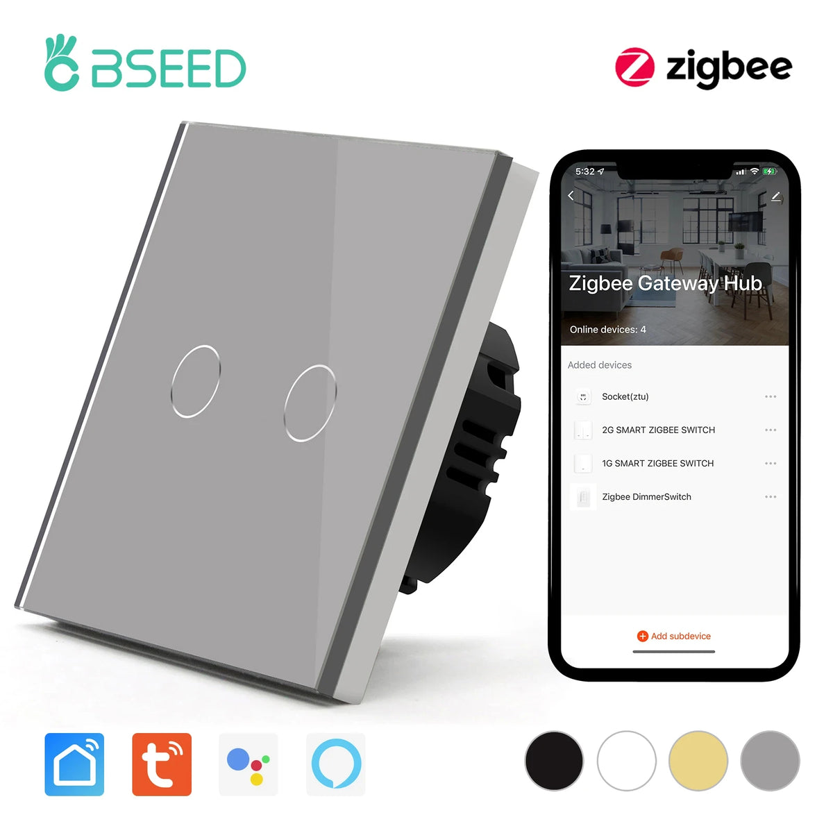 BSEED Zigbee Smart Touch Wall Switch - 1/2/3 Gang Control