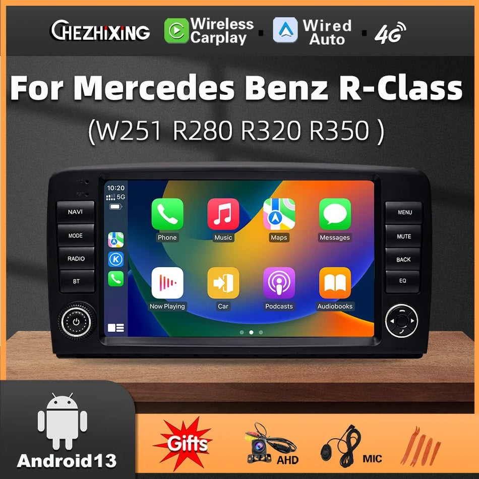 Двойно DIN автомобилно стерео с CarPlay и Android Auto за Mercedes-Benz R Class W251