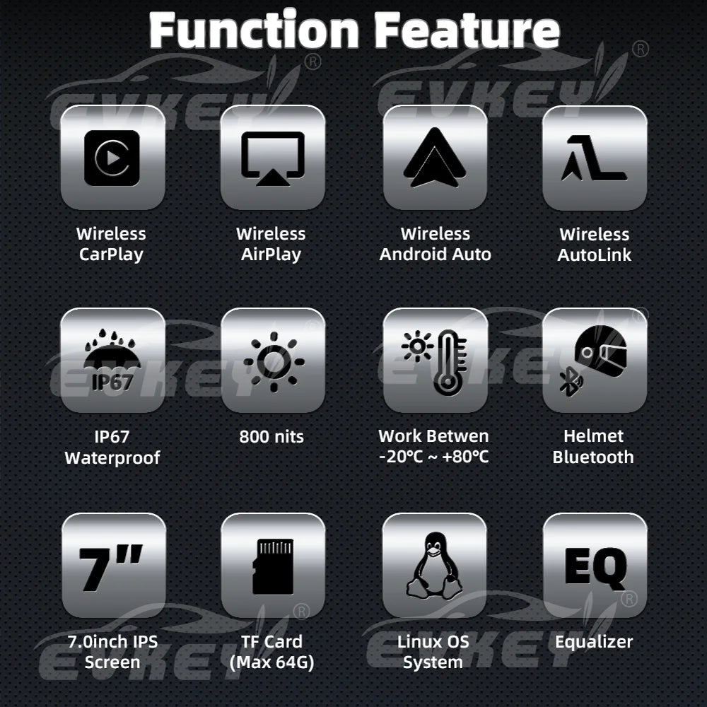 EKIY 7 Inch Portable Motorcycle Navigation GPS &ndash; Wireless CarPlay and IPX7 Waterproof