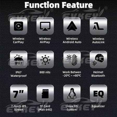 EKIY 7 Inch Portable Motorcycle Navigation GPS &ndash; Wireless CarPlay and IPX7 Waterproof