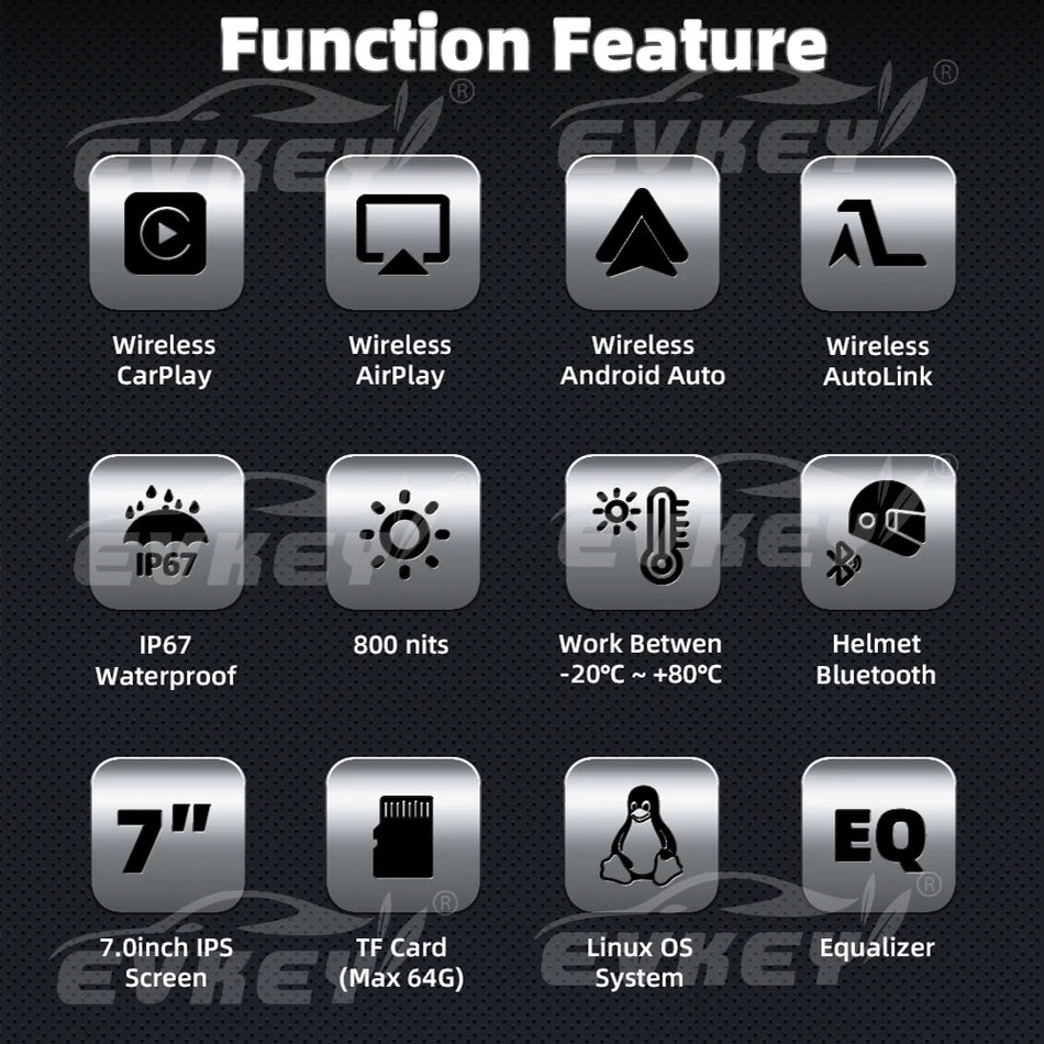 EKIY 7 Inch Portable Motorcycle Navigation GPS &ndash; Wireless CarPlay and IPX7 Waterproof