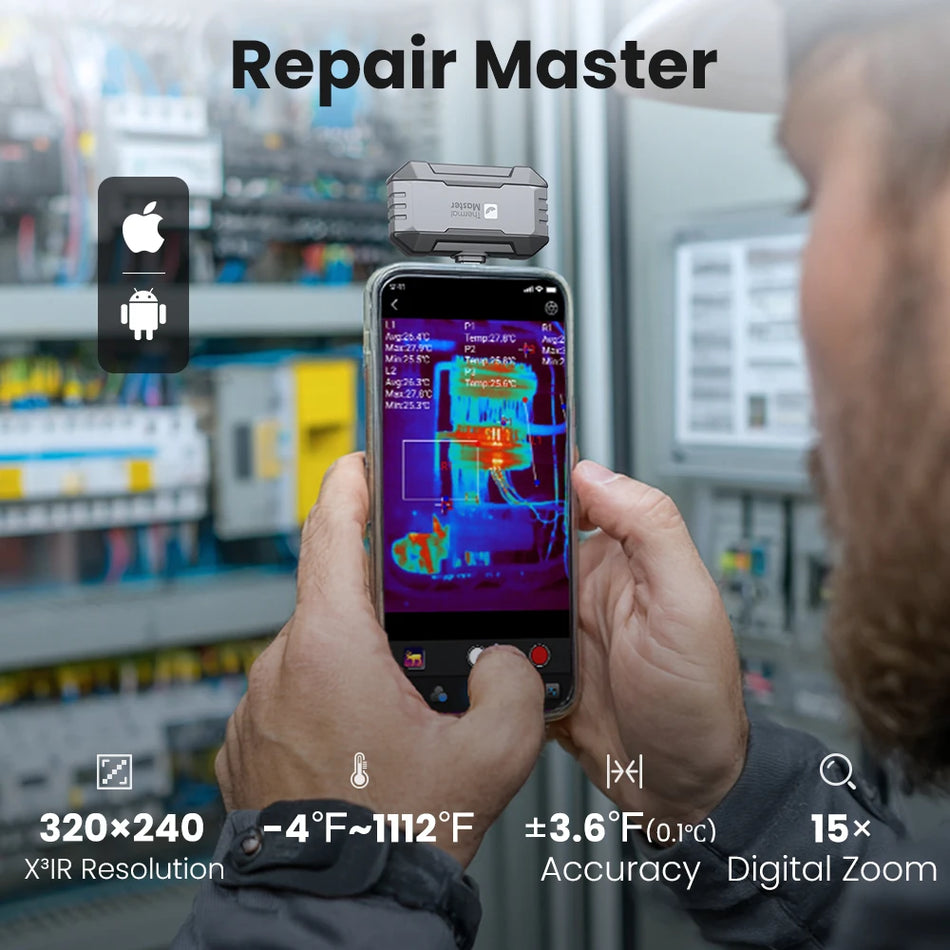 P1 Θερμική Κάμερα 320x240 IR USB για iPhone και Android, 600C Επιθεώρηση HVAC