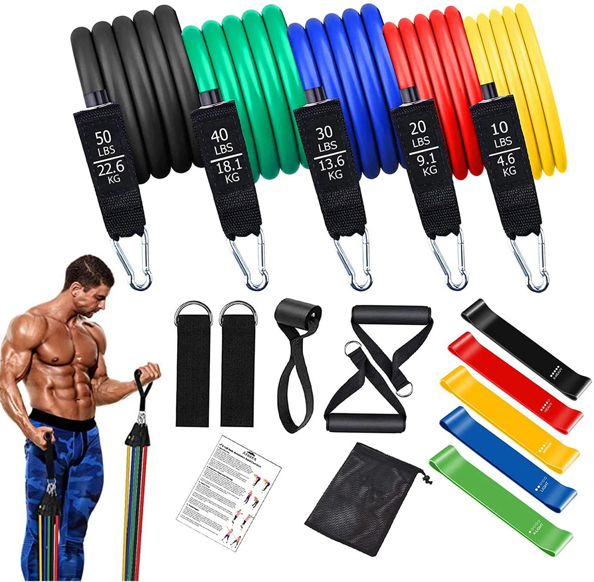 Workout Bar Fitness Resistance Bands Set &ndash; Versatile At Home 150lbs-17pcs 1