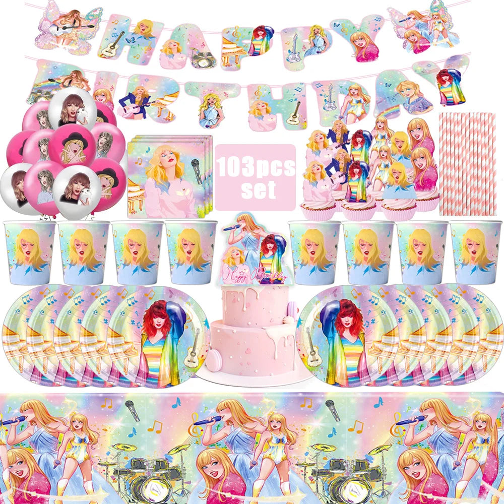 Taylor Swift Birthday Party Supplies Set - Disposable Tableware, Cups, Plates &amp; Napkins