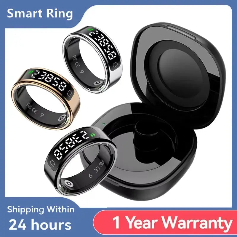 Steel Smart Ring R11C Display Heart Rate Blood Oxygen Sleep Monitor by InterCyprus Trading Ltd