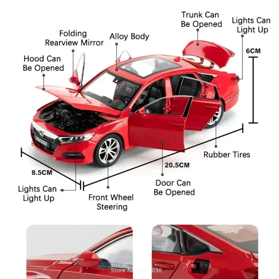 Jucărie model de mașină din metal turnat cu retragere, lumini și sunet pentru Honda Accord E300