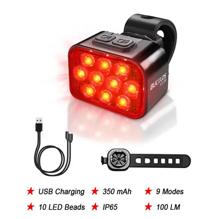 BUCKLOS Front And Rear Bike Light - USB Rechargeable LED- Taillight