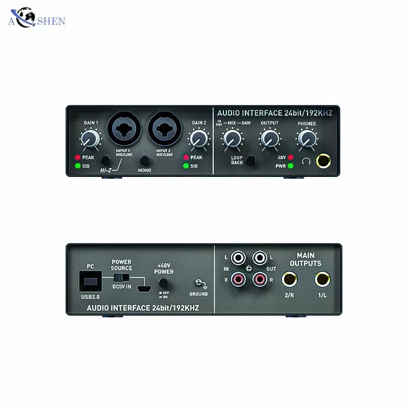 2-Channel USB Audio Interface Sound Card