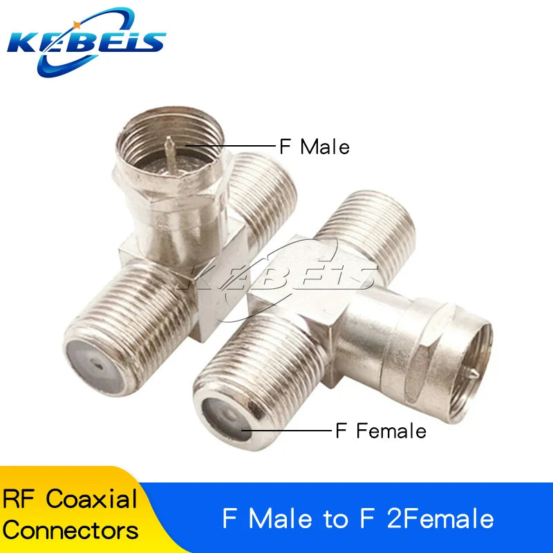 F Type to TV IEC Right Angle Adapter &ndash; Space-Saving Design F Male to F 2Female
