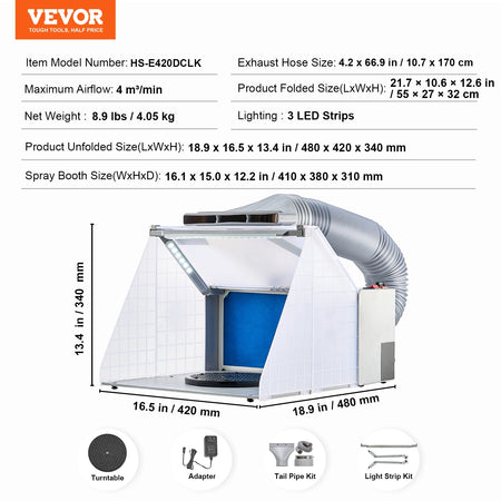 SucceBuy Airbrush Spray Booth HS E550BLK &ndash; LED Lights 42cm / GERMANY