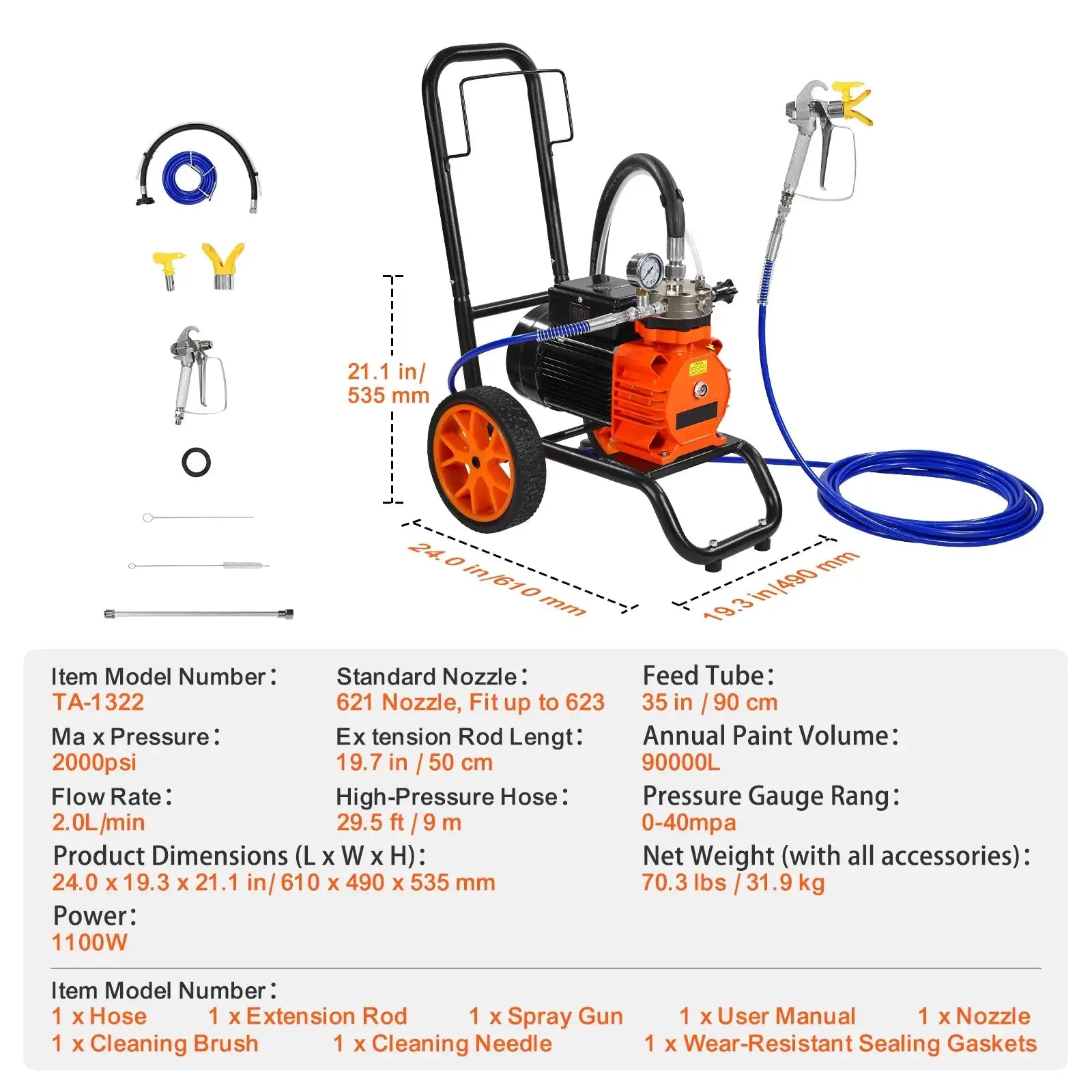 Diaphragm Airless Paint Sprayer &ndash; 1800 PSI 1100W / france