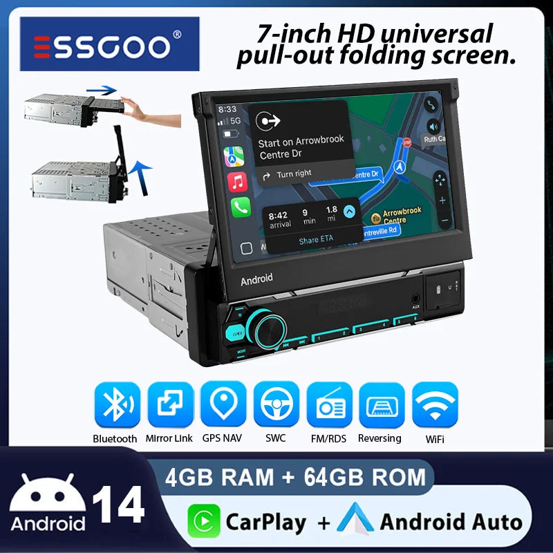 FR7002 7palcové Android 14 autorádio – bezdrátový CarPlay