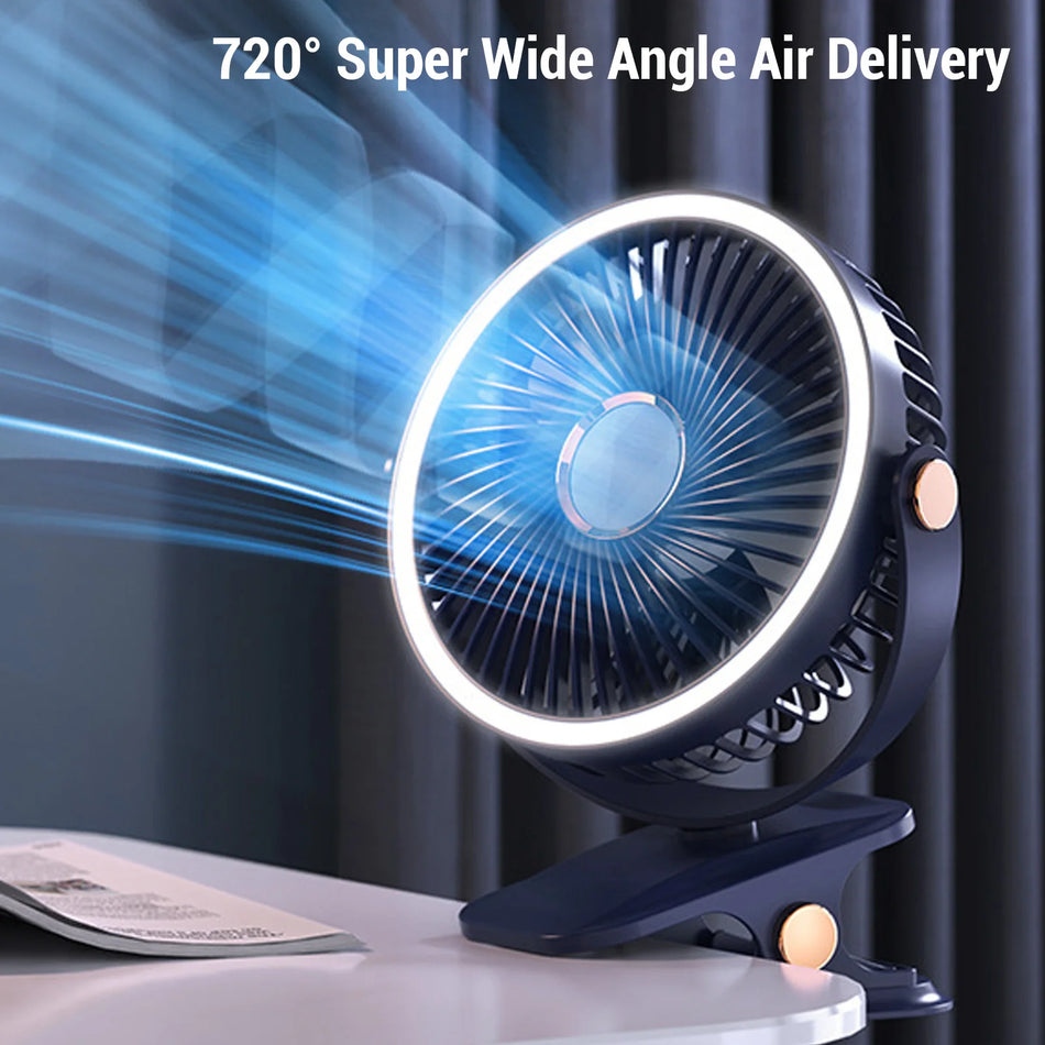 Desk Fan With Clamp And Light &ndash; Quiet Battery Operated