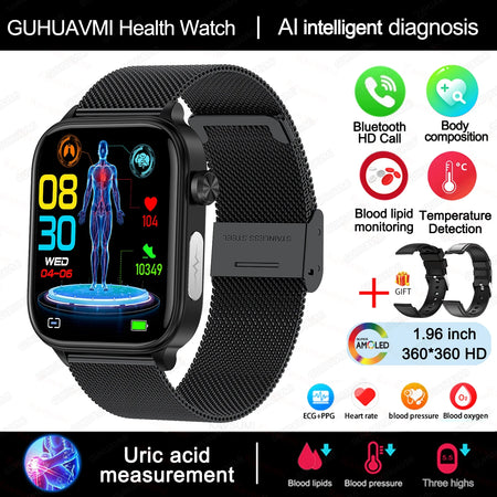 AI Diagnostic Detector Smart Watch &ndash; Comprehensive Health Tracking Black-Mesh-Belt-2A / Health monitoring