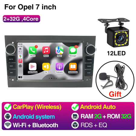 AKAMATE Car Radio Opel Astra Vectra - Wireless CarPlay 2 32 Grey 12LED